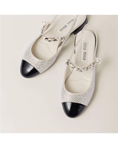 miu miu ballerina crystal|Ivory/black Satin Slingback Ballerinas With Crystals .